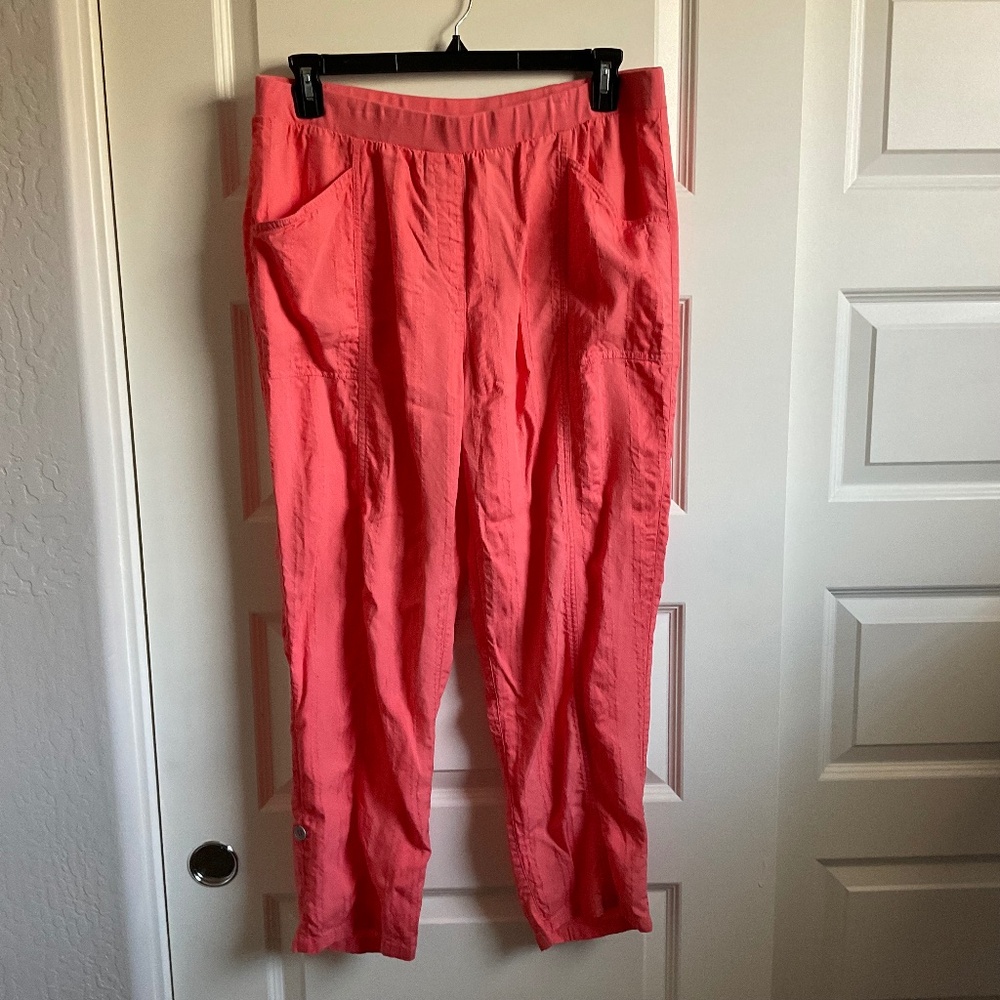 Chico’s Pull On Casual Textured Pants - Coral - Size Large